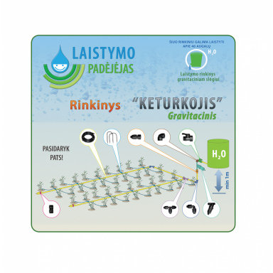 Šiltnamio laistymo sistema „Keturkojis“ gravitacinis 10m